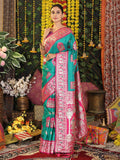 Sea Green Silk Saree With Blouse Piece - EZBER