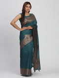 Sea Green TAARINI Linen Cotton Saree with Blouse Piece - EZBER