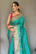 Seafoam Blue Patola Saree - EZBER