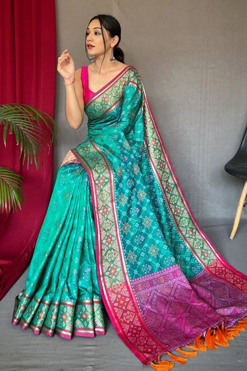Seafoam Blue Patola Saree - EZBER