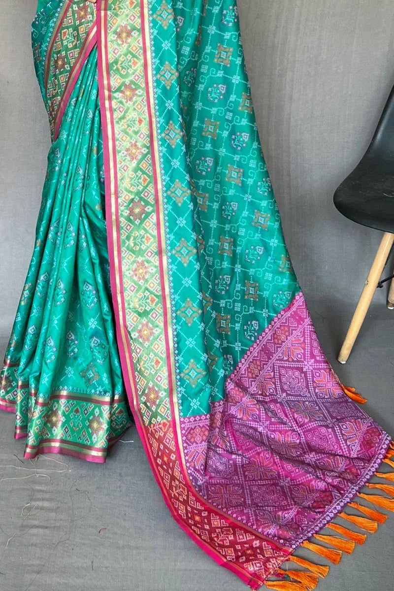 Seafoam Blue Patola Saree - EZBER
