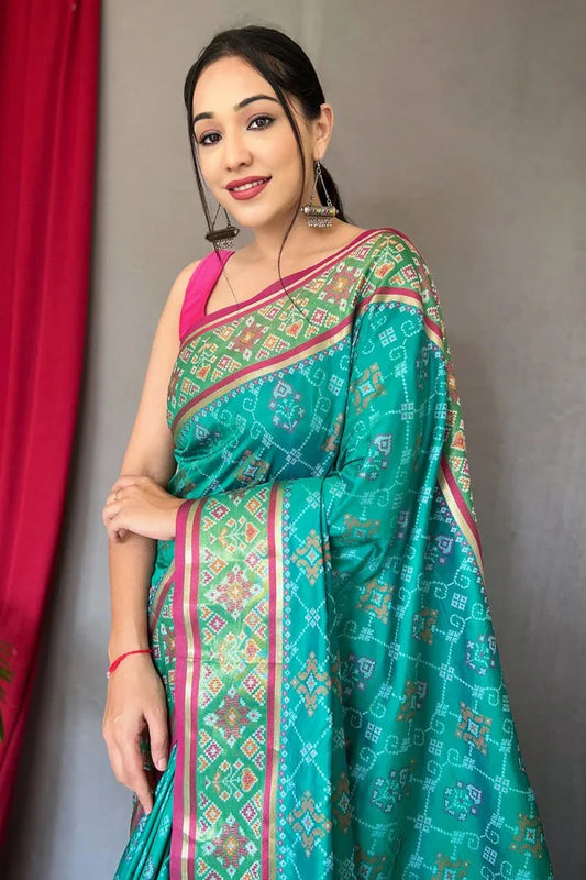 Seafoam Blue Patola Saree - EZBER