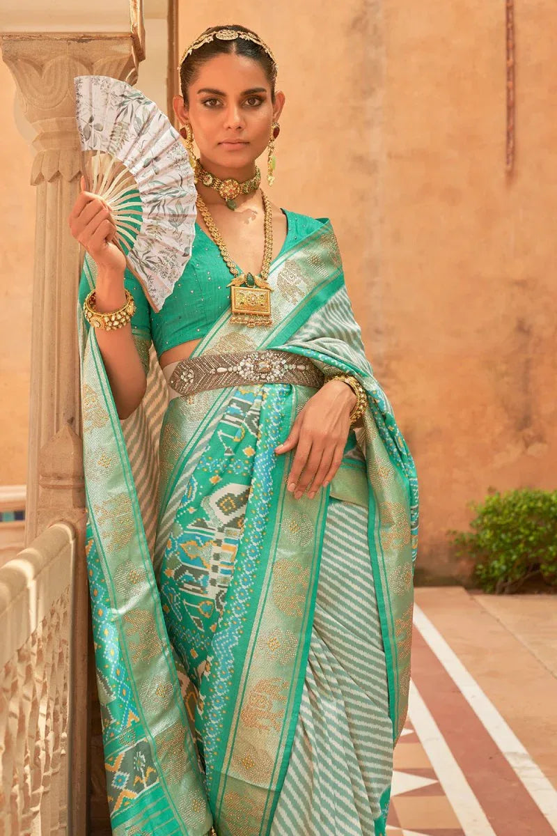 Seafoam Green Patola Saree - EZBER