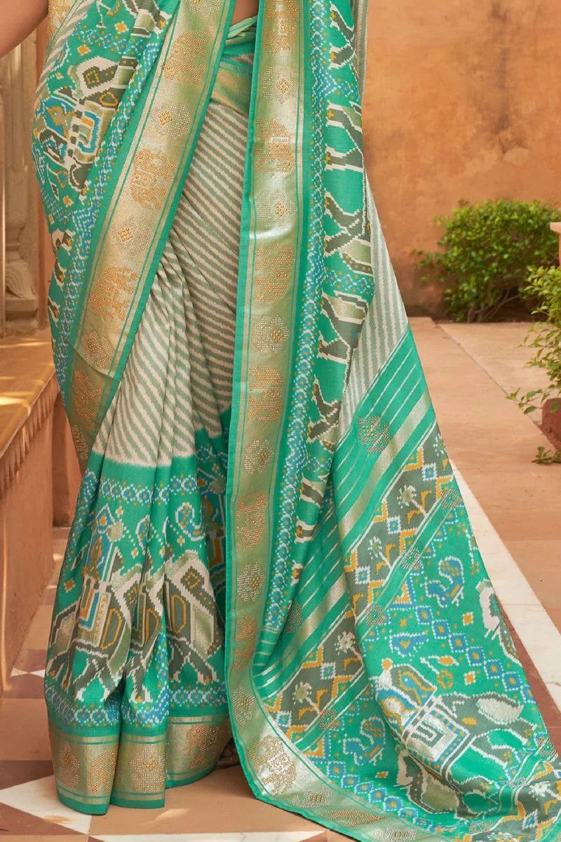 Seafoam Green Patola Saree - EZBER