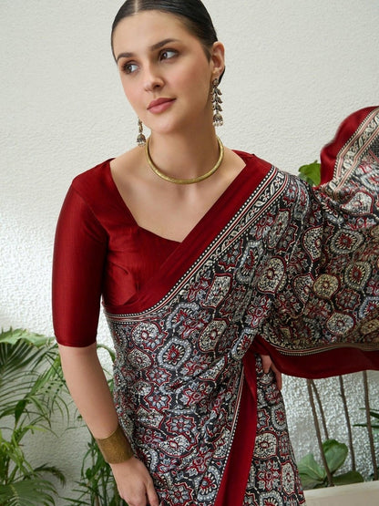 Semi Modal Black Printed Saree | EZB GF02 LUX 13002 - EZBER