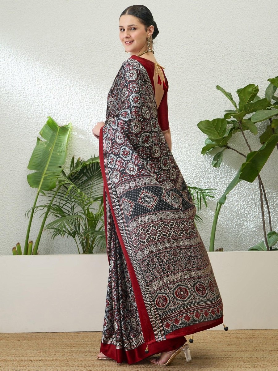 Semi Modal Black Printed Saree | EZB GF02 LUX 13002 - EZBER