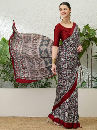 Semi Modal Black Printed Saree | EZB GF02 LUX 13002 - EZBER