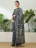 Semi Modal Black Printed Saree | EZB GF02 LUX 13005 - EZBER