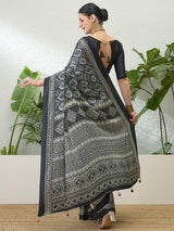 Semi Modal Black Printed Saree | EZB GF02 LUX 13005