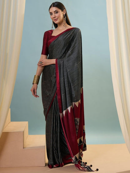 Semi Modal Black Printed Saree | EZB GF02 LUX 14002 - EZBER