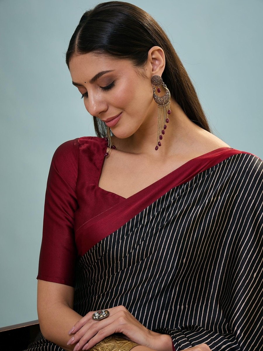 Semi Modal Black Printed Saree | EZB GF02 LUX 14002 - EZBER