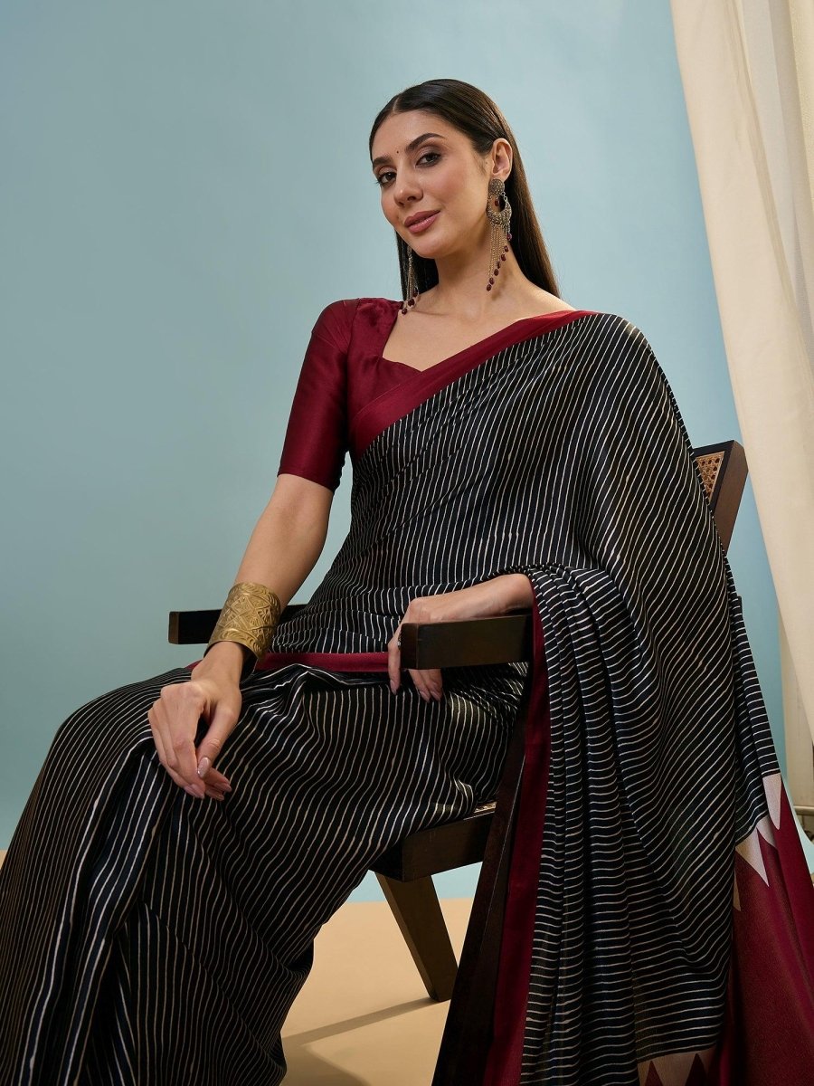 Semi Modal Black Printed Saree | EZB GF02 LUX 14002 - EZBER