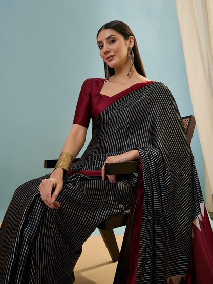Semi Modal Black Printed Saree | EZB GF02 LUX 14002 - EZBER