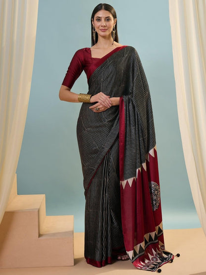Semi Modal Black Printed Saree | EZB GF02 LUX 14002 - EZBER