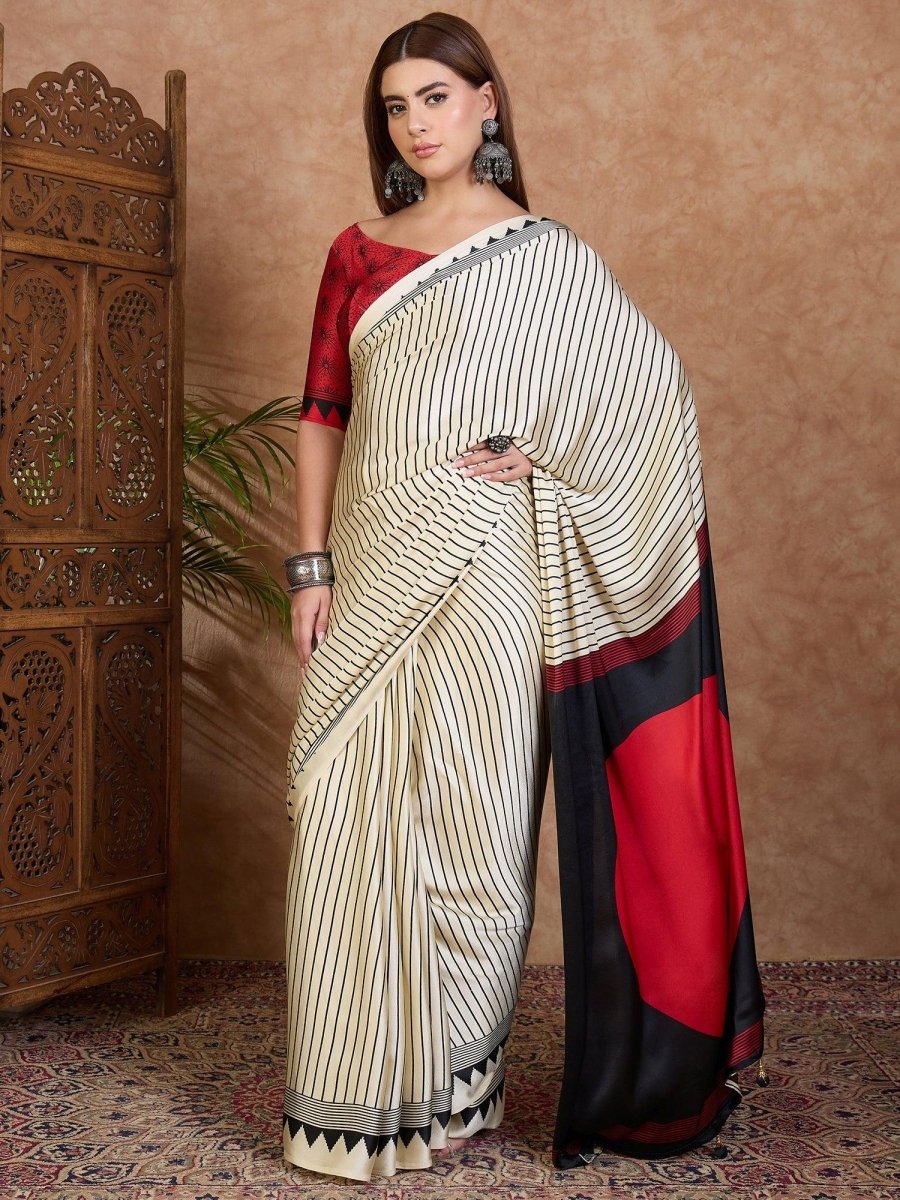 Semi Modal Black Printed Saree | EZB GF02 LUX 25001 - EZBER