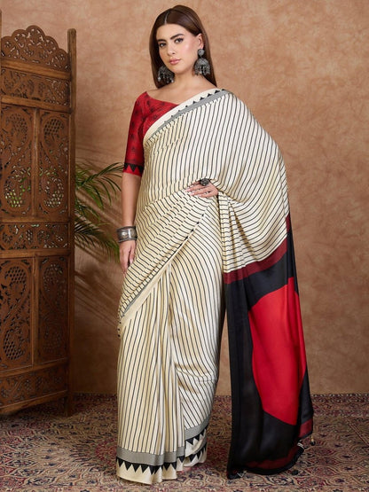 Semi Modal Black Printed Saree | EZB GF02 LUX 25001 - EZBER