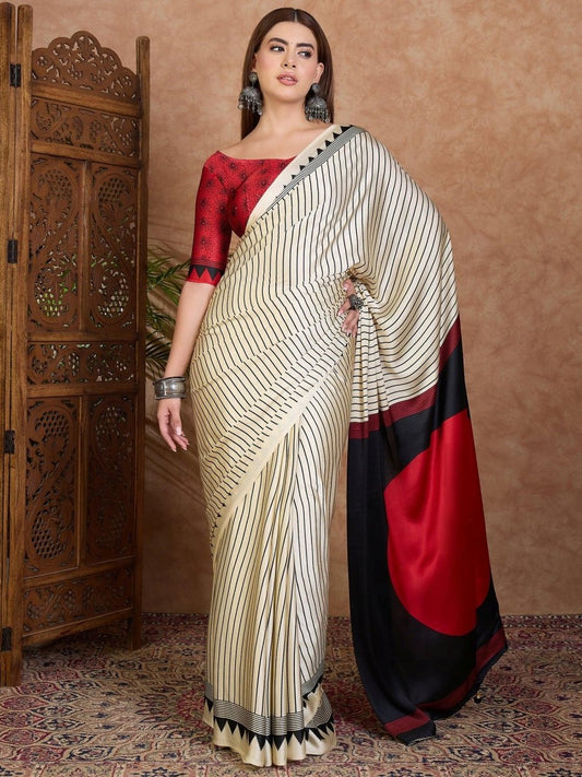 Semi Modal Black Printed Saree | EZB GF02 LUX 25001 - EZBER