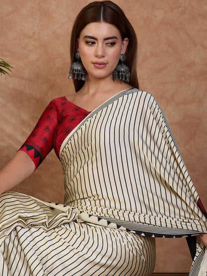 Semi Modal Black Printed Saree | EZB GF02 LUX 25001 - EZBER