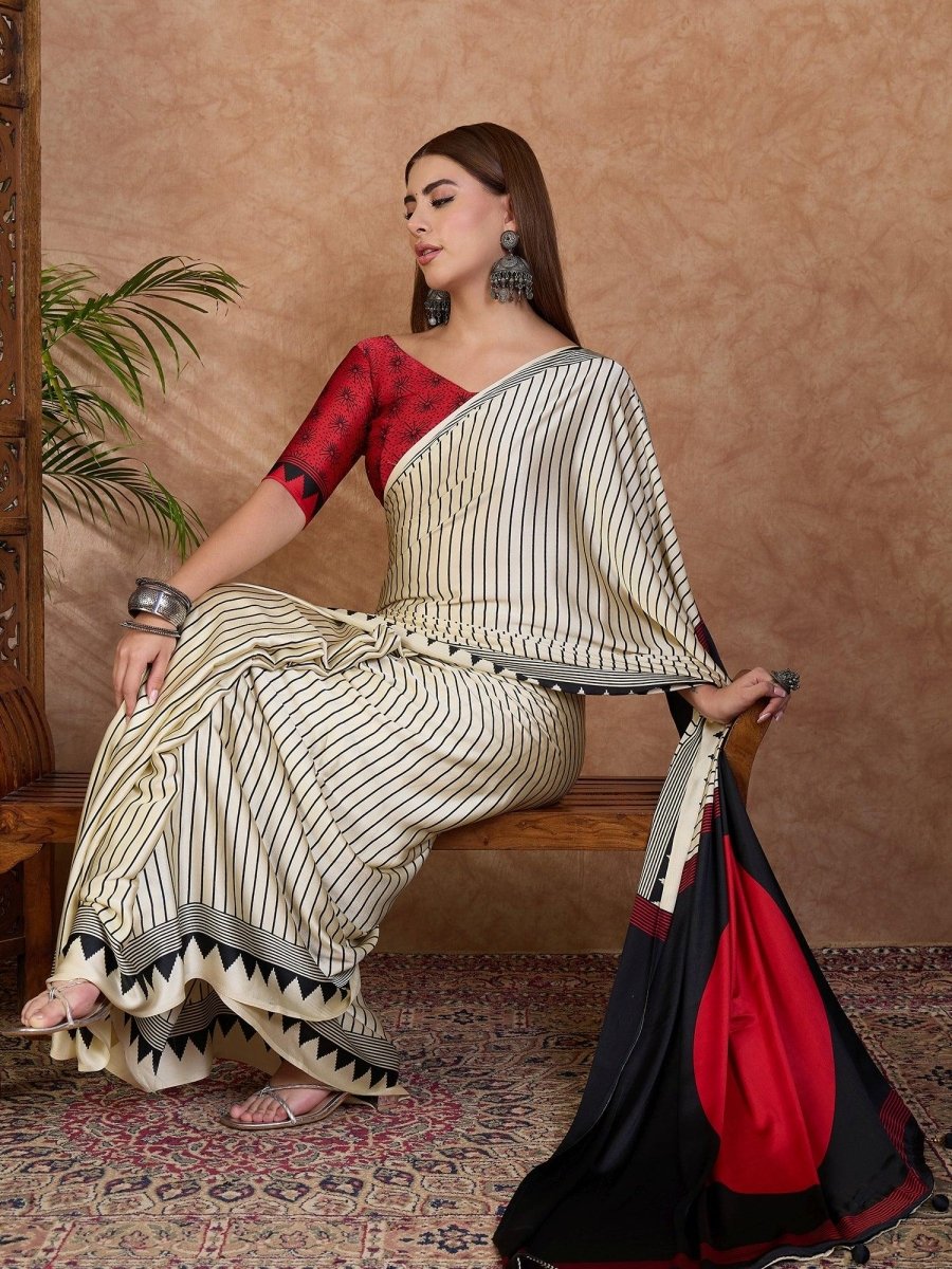 Semi Modal Black Printed Saree | EZB GF02 LUX 25001 - EZBER