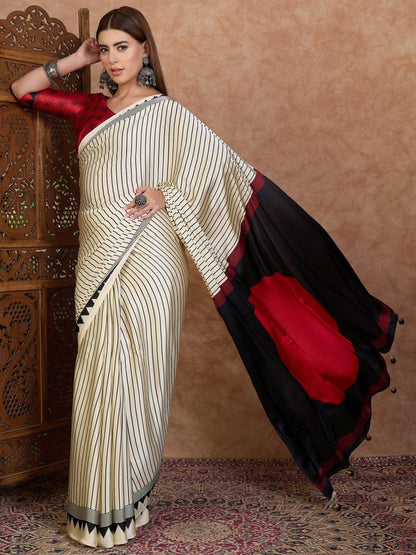 Semi Modal Black Printed Saree | EZB GF02 LUX 25001 - EZBER