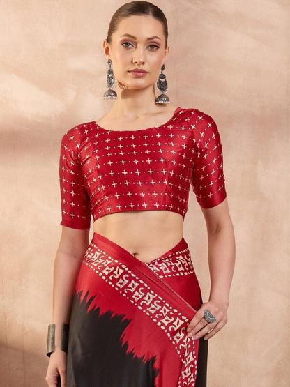 Semi Modal Black Printed Saree | EZB GF02 LUX 28005 - EZBER