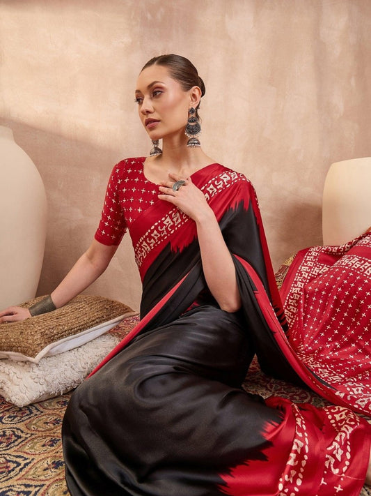 Semi Modal Black Printed Saree | EZB GF02 LUX 28005 - EZBER