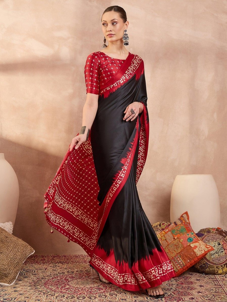 Semi Modal Black Printed Saree | EZB GF02 LUX 28005 - EZBER
