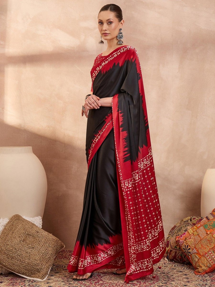 Semi Modal Black Printed Saree | EZB GF02 LUX 28005 - EZBER