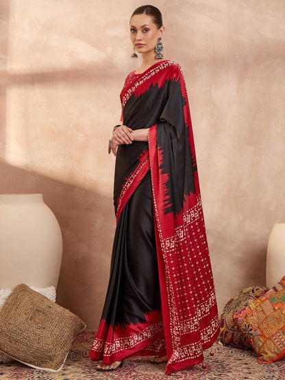 Semi Modal Black Printed Saree | EZB GF02 LUX 28005 - EZBER
