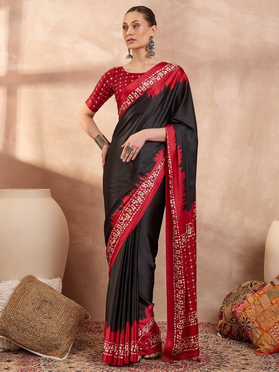 Semi Modal Black Printed Saree | EZB GF02 LUX 28005 - EZBER