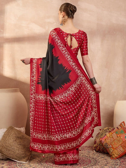 Semi Modal Black Printed Saree | EZB GF02 LUX 28005 - EZBER
