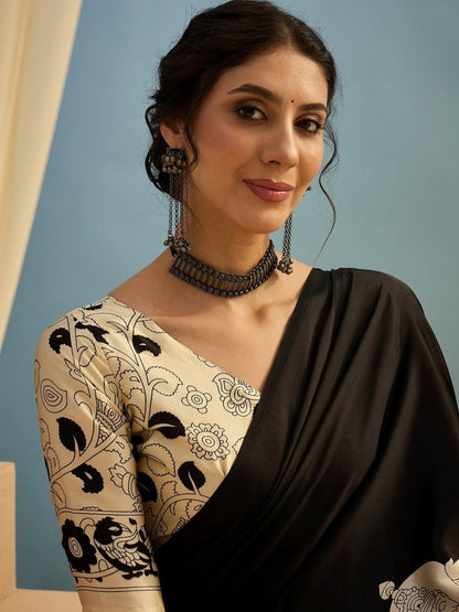 Semi Modal Black Printed Saree | EZB GF02 RAGA V2 52005 - EZBER