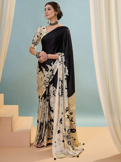 Semi Modal Black Printed Saree | EZB GF02 RAGA V2 52005 - EZBER