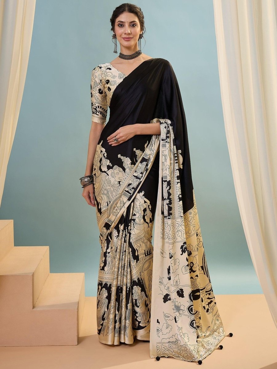 Semi Modal Black Printed Saree | EZB GF02 RAGA V2 52005 - EZBER