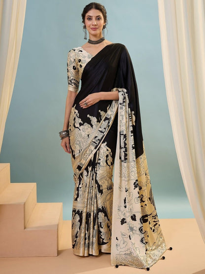 Semi Modal Black Printed Saree | EZB GF02 RAGA V2 52005 - EZBER