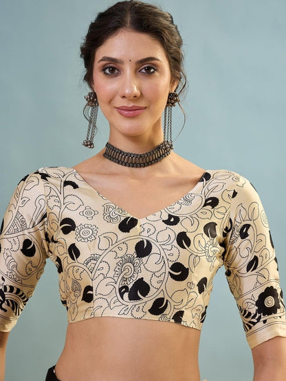 Semi Modal Black Printed Saree | EZB GF02 RAGA V2 52005 - EZBER