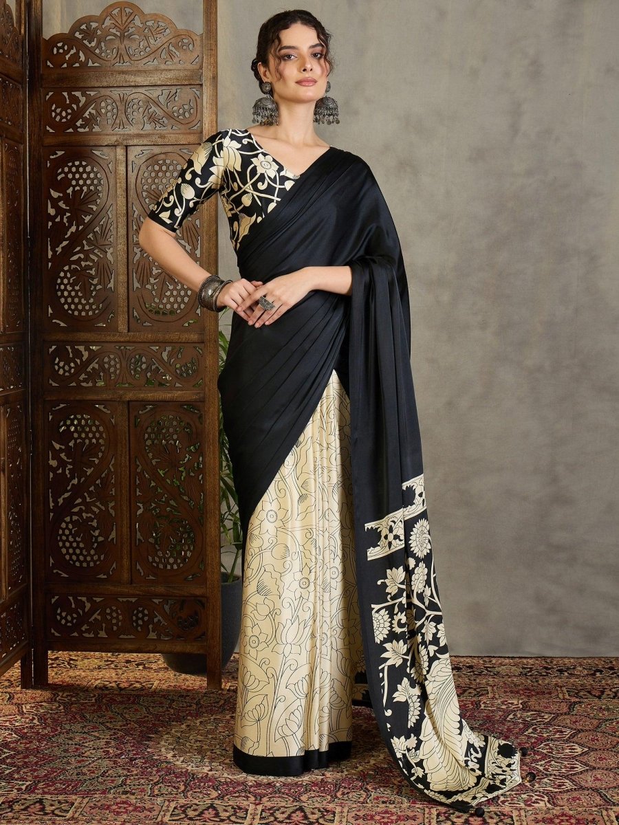 Semi Modal Black Printed Saree | EZB GF02 RAGA VOL 1 51005 - EZBER