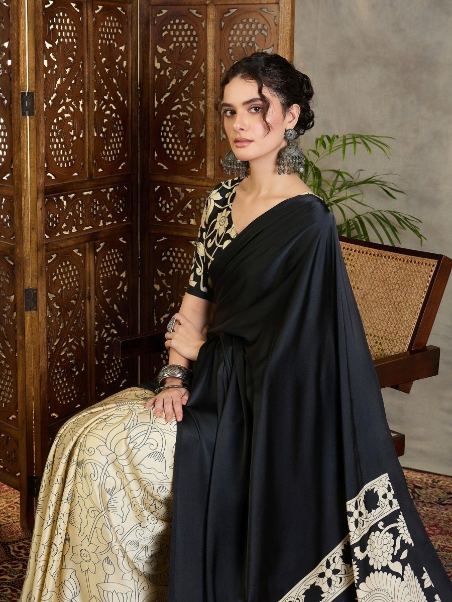 Semi Modal Black Printed Saree | EZB GF02 RAGA VOL 1 51005 - EZBER