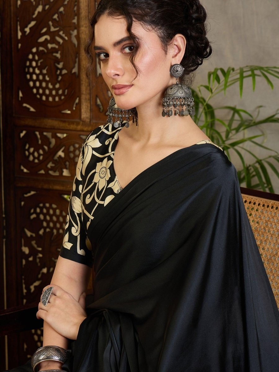 Semi Modal Black Printed Saree | EZB GF02 RAGA VOL 1 51005 - EZBER