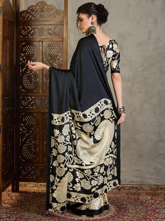 Semi Modal Black Printed Saree | EZB GF02 RAGA VOL 1 51005 - EZBER