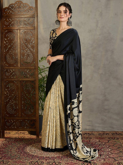 Semi Modal Black Printed Saree | EZB GF02 RAGA VOL 1 51005 - EZBER
