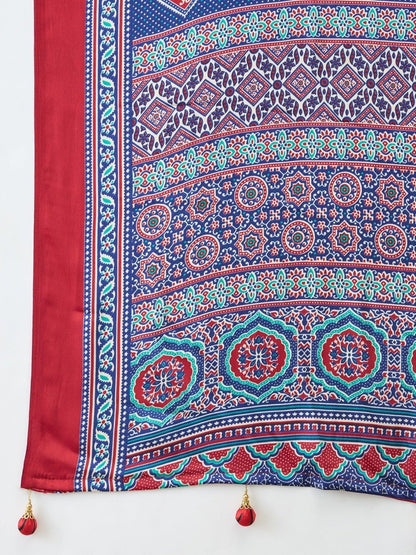 Semi Modal Blue Printed Saree | EZB GF02 LUX 13006 - EZBER