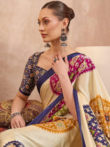 Semi Modal Blue Printed Saree | EZB GF02 LUX 26005