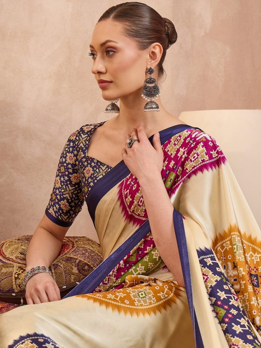 Semi Modal Blue Printed Saree | EZB GF02 LUX 26005 - EZBER