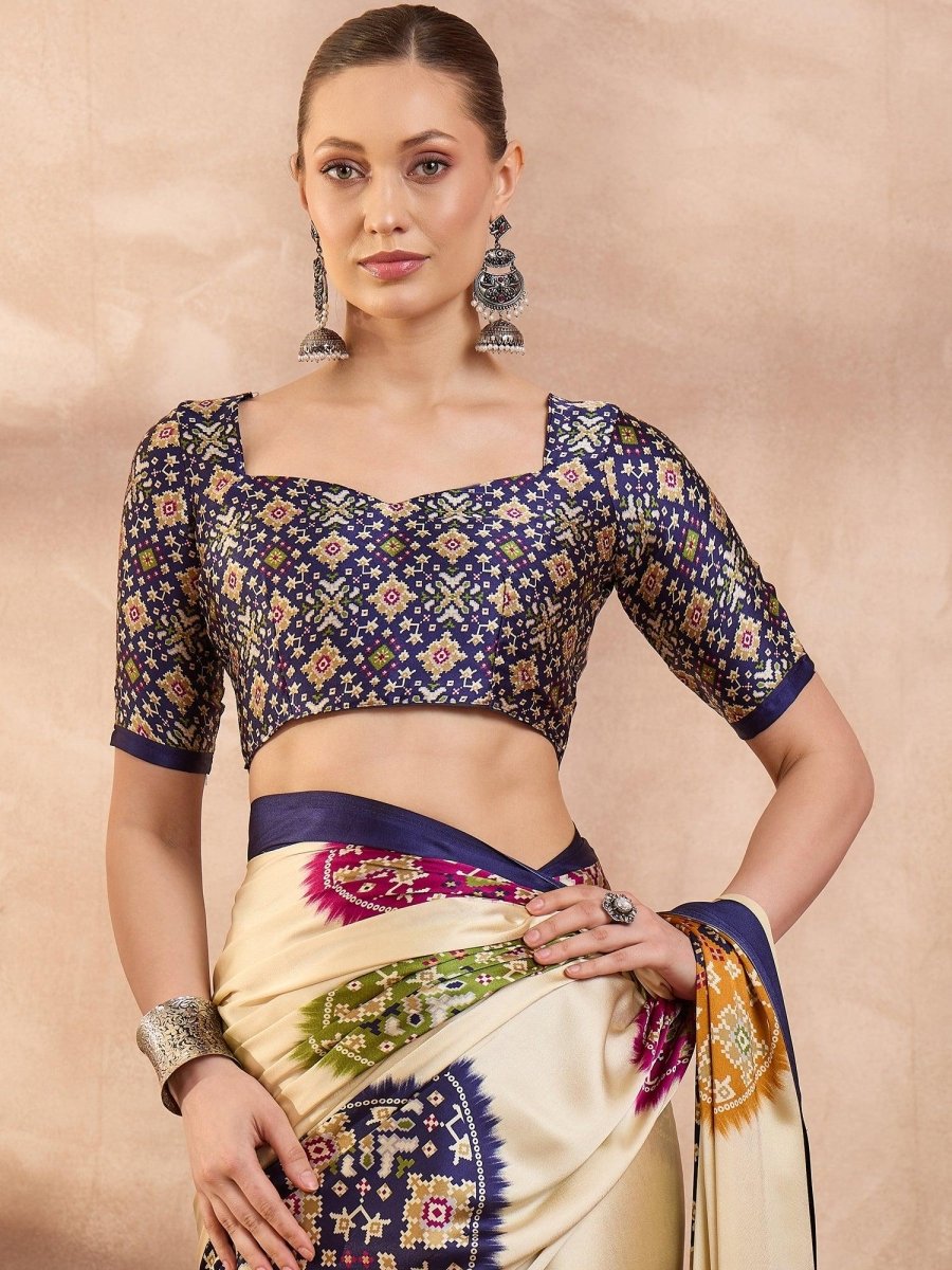 Semi Modal Blue Printed Saree | EZB GF02 LUX 26005 - EZBER