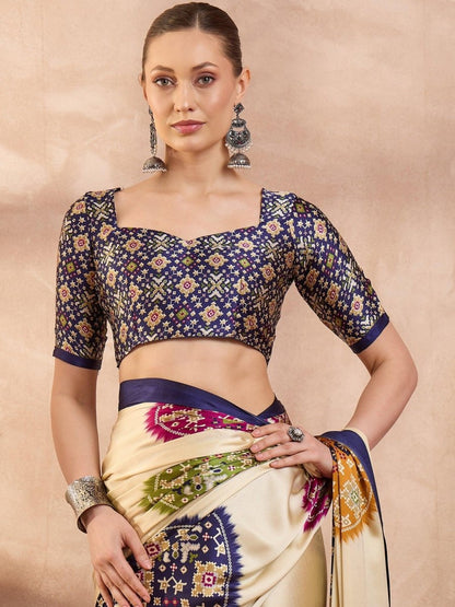 Semi Modal Blue Printed Saree | EZB GF02 LUX 26005 - EZBER