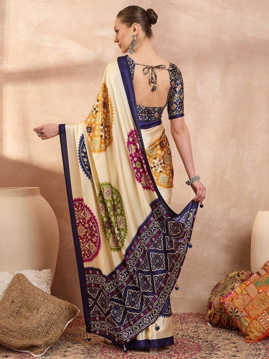 Semi Modal Blue Printed Saree | EZB GF02 LUX 26005 - EZBER