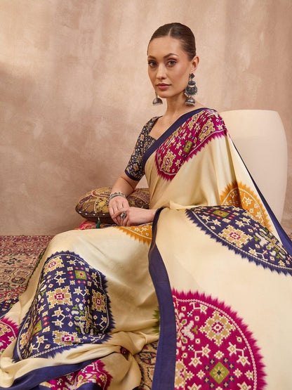 Semi Modal Blue Printed Saree | EZB GF02 LUX 26005 - EZBER