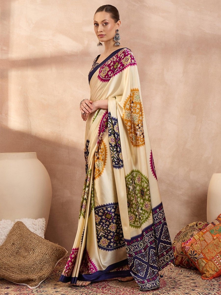 Semi Modal Blue Printed Saree | EZB GF02 LUX 26005 - EZBER