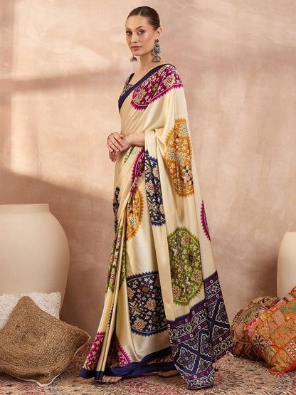 Semi Modal Blue Printed Saree | EZB GF02 LUX 26005 - EZBER